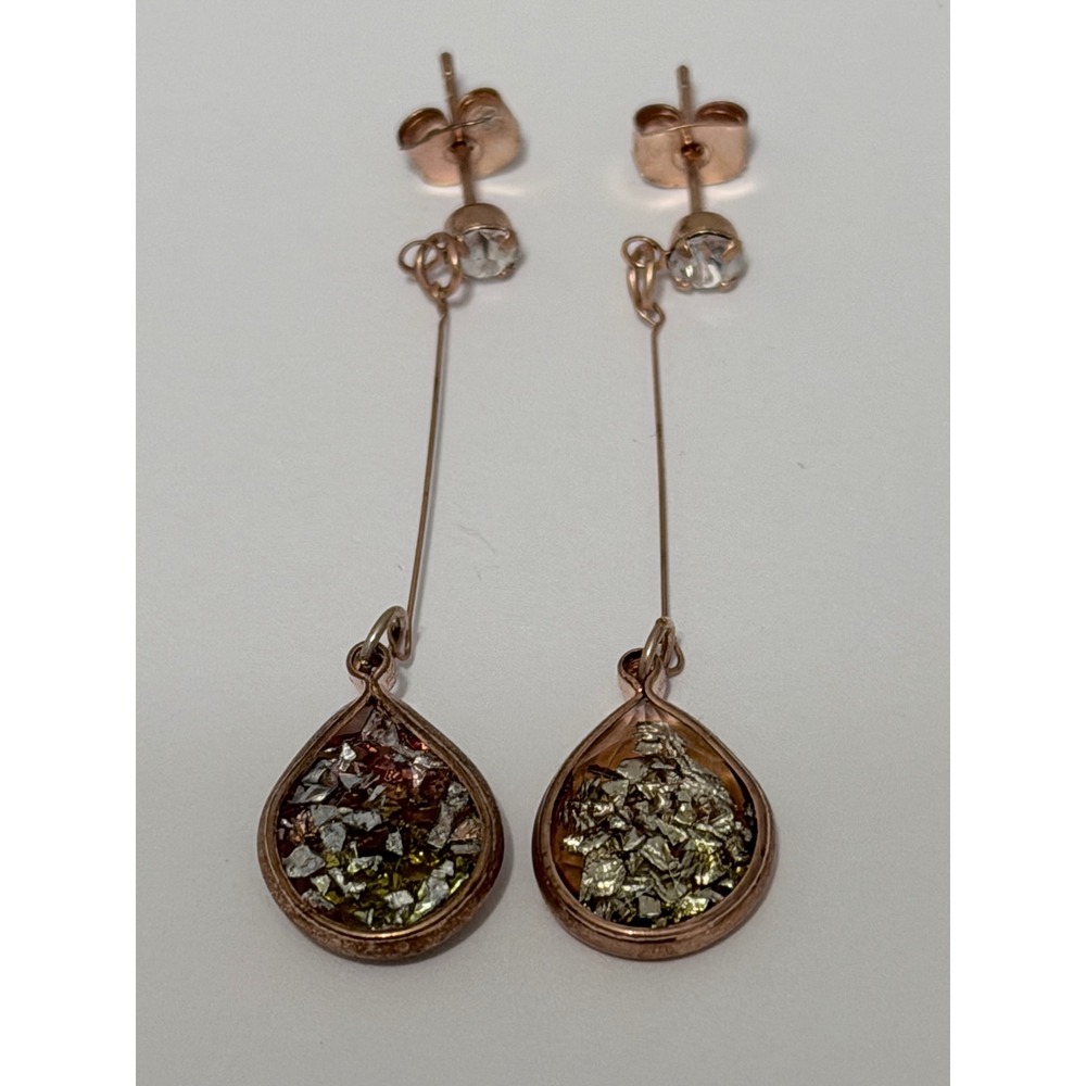 Rose Gold Teardrop Flake Drop Earrings Cubic Zirconia Stud Dangle